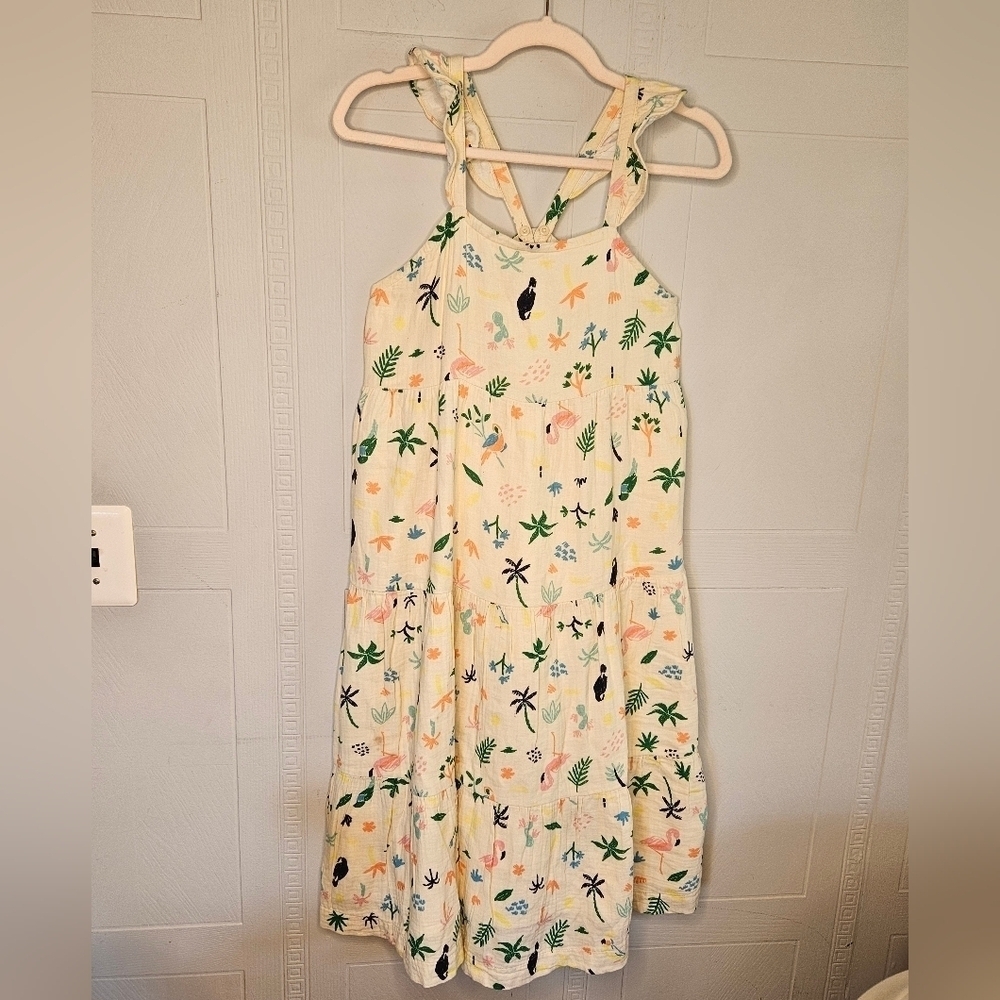 Hanna Andersson Tropical Maxi Tiered Sleeveless Dress 14-16 (160cm) Ivory